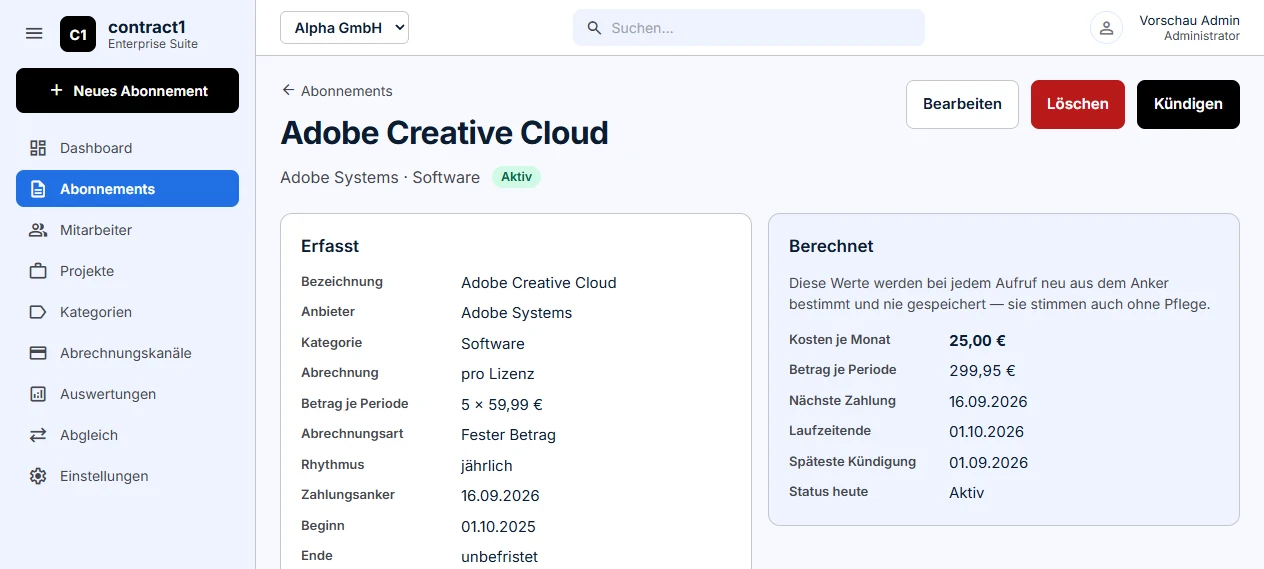 app.contract1 – Vertragsdetail