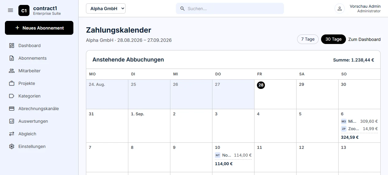 Zahlungskalender
